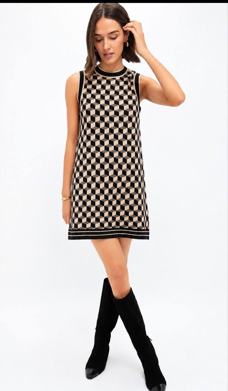 Camila Coelho Geometric High Neck Sleeveless Knit Dress Size Medium
